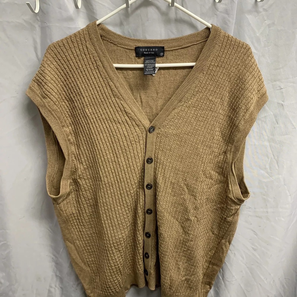 Vintage Toscano Wool Vest Adult 1X Brown Sleeveless Merino Wool Italy Women's